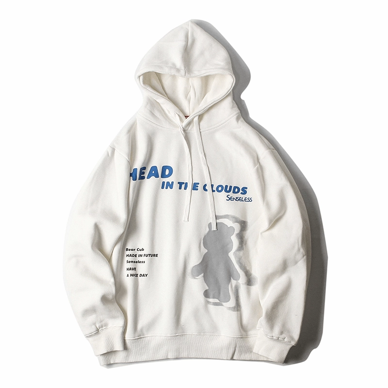 Relaxed Wear Urban Sporty Sweater Hooded Fleece Original Tide Brand Letter Bear Print Loose Trend Wild Winter New Men'S and Women'S Jackets