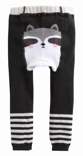 Eva & Elvin Girl's Black Tights Cotton Raccoon embroidery