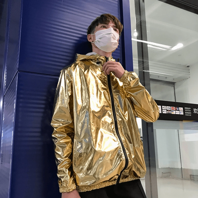 Thermal Shield Cream Gold and Silver Reflective Laser Show Shiny Jacket