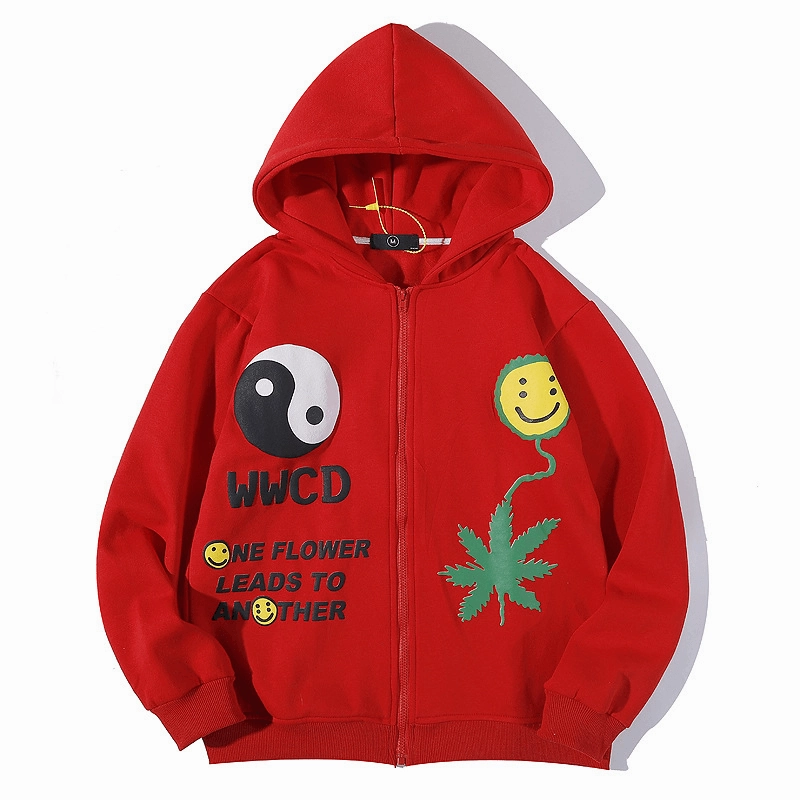 Mesh Lining Hoodie Style Three-Dimensional Hemp Leaf Smileycardigan Zipper Hooded Sweater