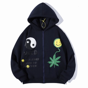 Three-Dimensional Hemp Leaf Smileycardigan Zipper Hooded Sweater product solo self expression thermal