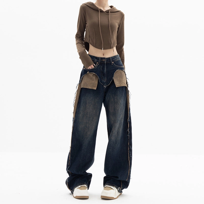 Basic Layers Women's Fashion Retro Loose-fitting Straight Jeans