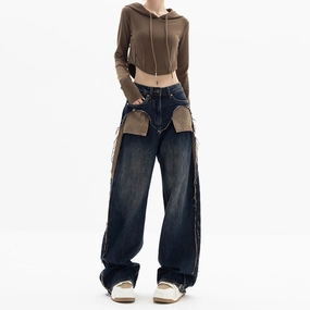 Basic Layers Women's Fashion Retro Loose-fitting Straight Jeans