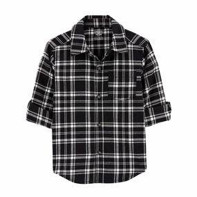 Boys' Plaid Twill Button-Down Shirt 2R615510 outdoor mode Glitter Fit