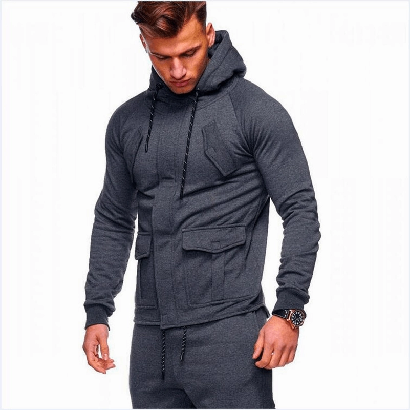 Travel Minimal Versatile Piece New Concealed Access Control Zipper Men'S Hooded Casual Sports Suit