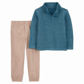 Jewel tone Flow Core Toddler & Baby Boys' 2-Piece Sherpa Quarter Zip Pullover & Canvas Pant Set S035310