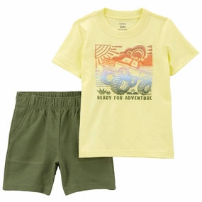 Toddler Boys' 2-Piece Monster Truck Tee & Short Set 2R098810 FourWay Stretch Evening Glow