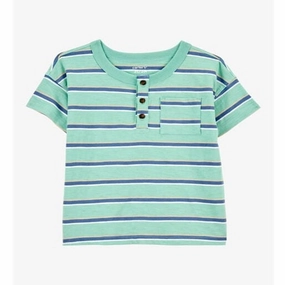 Toddler Striped Cotton Blend Short-Sleeve Henley - Green 2S817910-300 Layer Play LowMaintenanceFabric