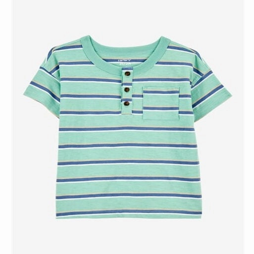 Toddler Striped Cotton Blend Short-Sleeve Henley - Green 2S817910-300 Layer Play LowMaintenanceFabric