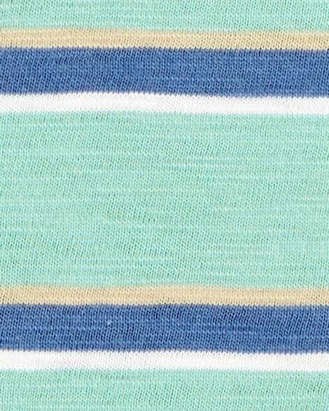 ErgonomicCut Trans Glow Toddler Striped Cotton Blend Short-Sleeve Henley - Green 2S817910-300