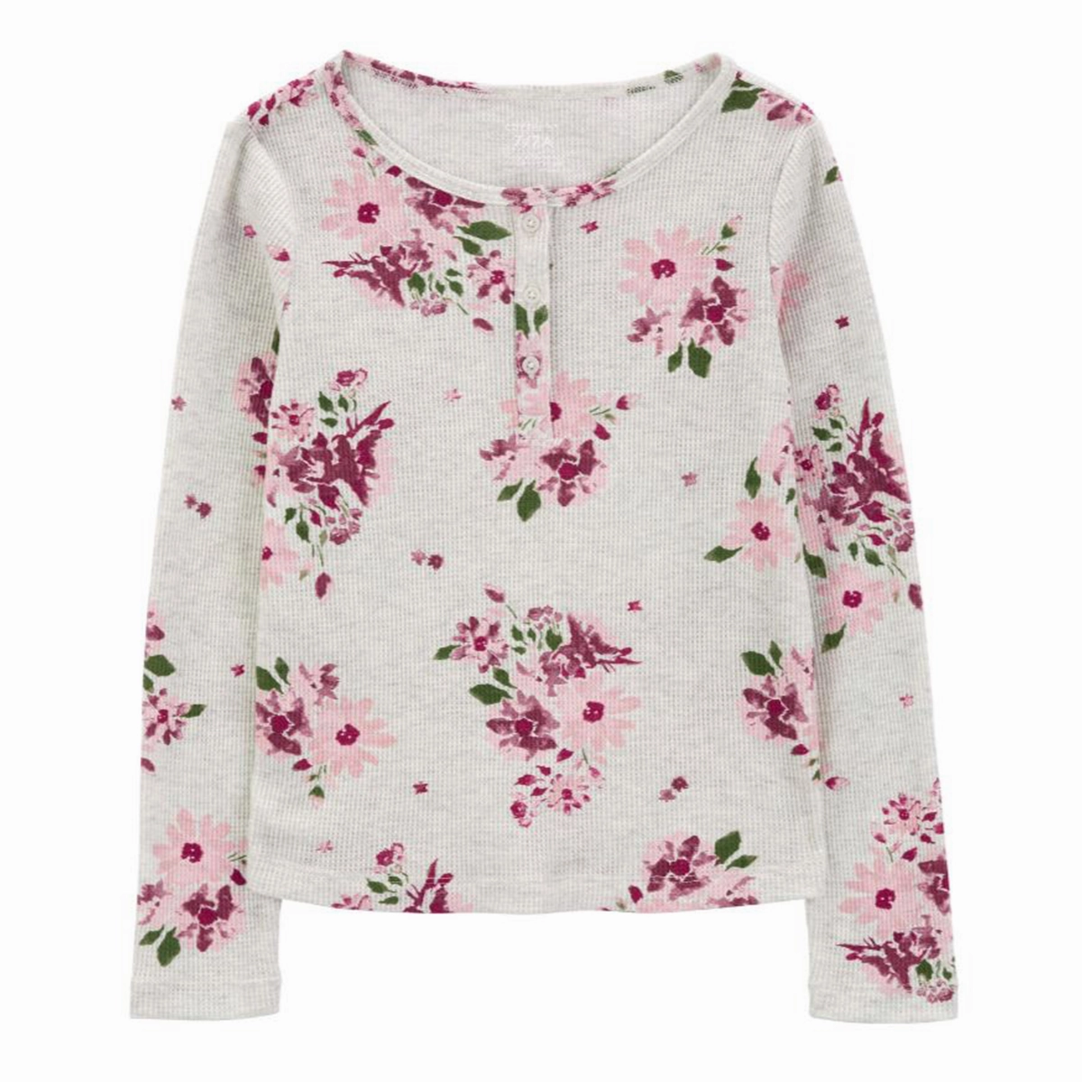Girls' Floral Waffle Knit Long-Sleeve Shirt 3R5146 Seasonal Fashion Winter Protection