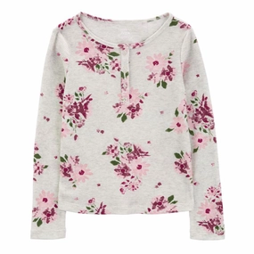 Girls' Floral Waffle Knit Long-Sleeve Shirt 3R5146 Seasonal Fashion Winter Protection