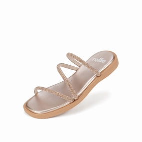 Flat Base Recycled Plastic Construction Sandal Slide Rose Gold Rhinestone