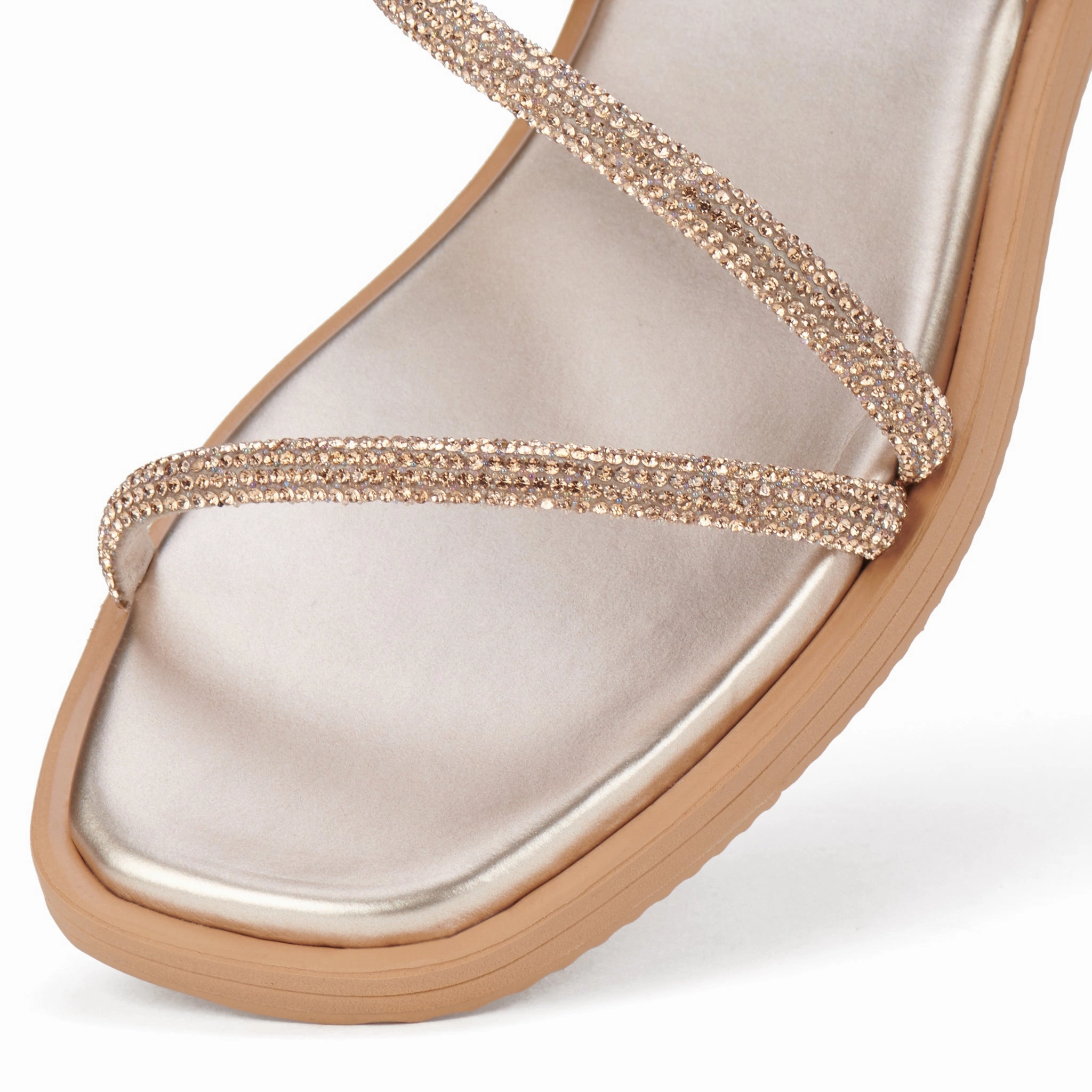 Sandal Slide Rose Gold Rhinestone Flat Comfort