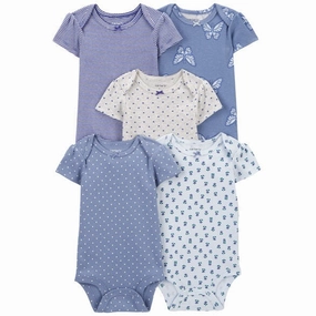 Baby Girls' 5-Pack Butterfly Short-Sleeve Body suits 1R036110-999 Pure Tone