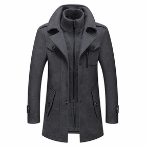 Reinforced Collar Structure Classic Fit Cut West Louis? Business Double Collar Windbreaker Woolen Pea Coat