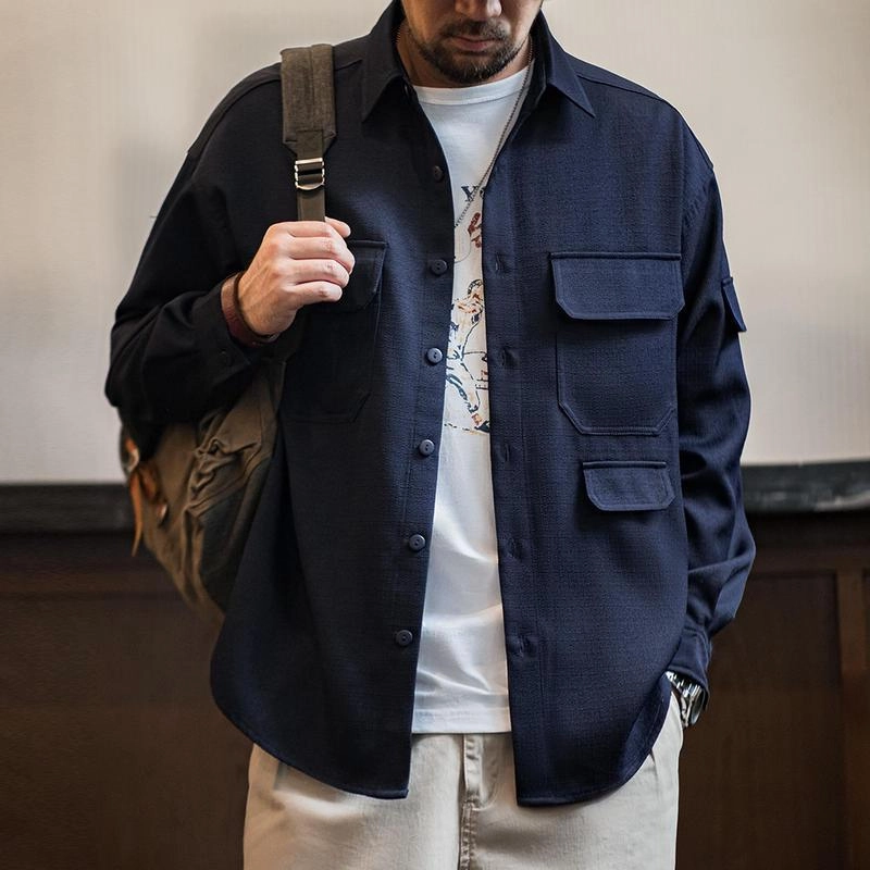 Casual Anti-Wrinkle Long-Sleeved Men's Shirt Jacket Essential Warmth