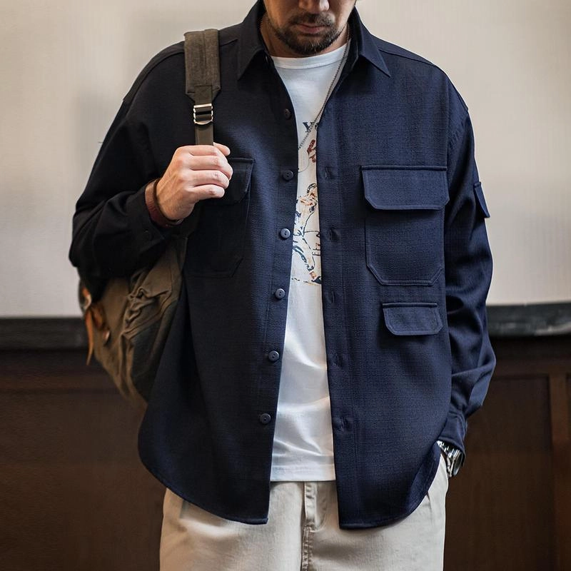 Casual Anti-Wrinkle Long-Sleeved Men's Shirt Jacket Journal practice session