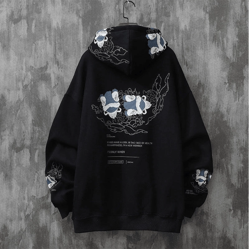 Trendy Brand Chinese Style Lion Dance Print Hooded Sweater Men Cozy Texture product date night charm