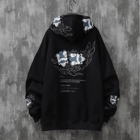 market demand Short Sleeve Trendy Brand Chinese Style Lion Dance Print Hooded Sweater Men