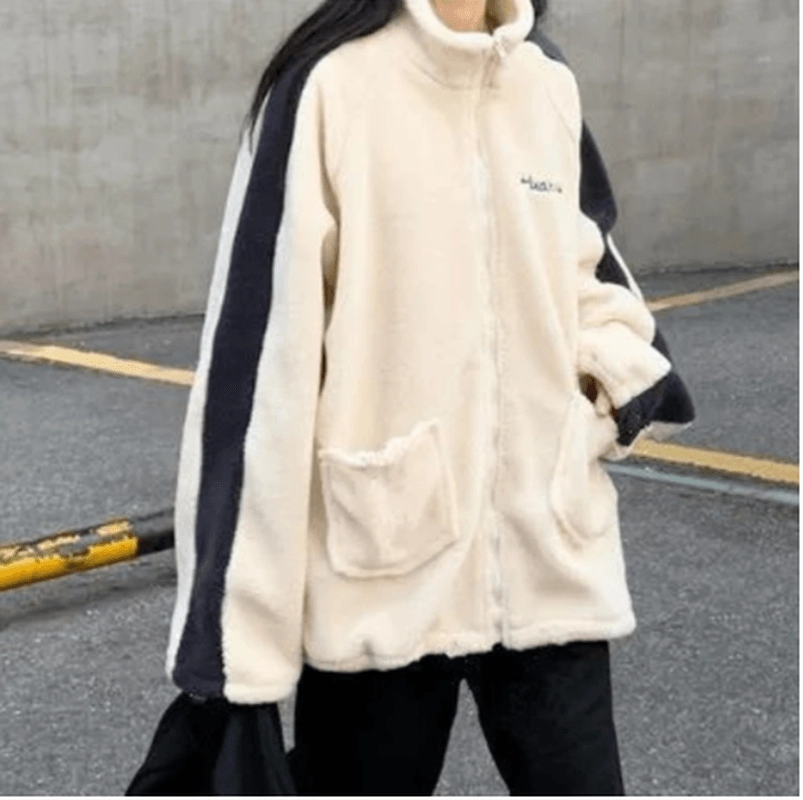 Athletic Wear Casual Fashion Trendy Letters Embroidered Lamb Velvet Long-Sleeved Jacket