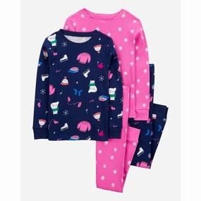 Elegant Pants WaterRepellent Surface Girls' 4-Piece Ice Skate & Snowflake Pajama Set 3R926310