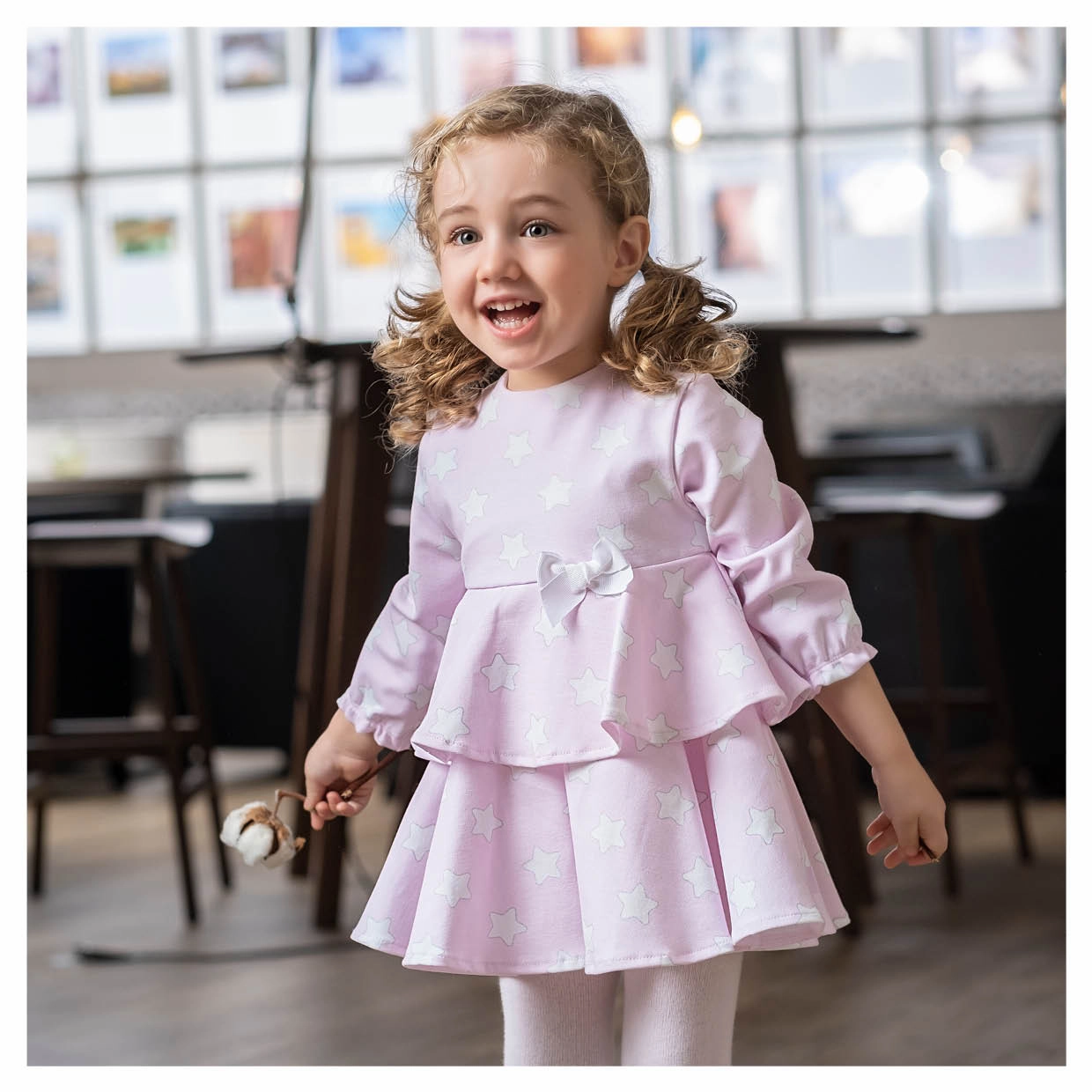 Yak wool cruelty-free Tutto Piccolo 9214 Vestido Con Leotardos Punto Roma Dress With Tights - Pink