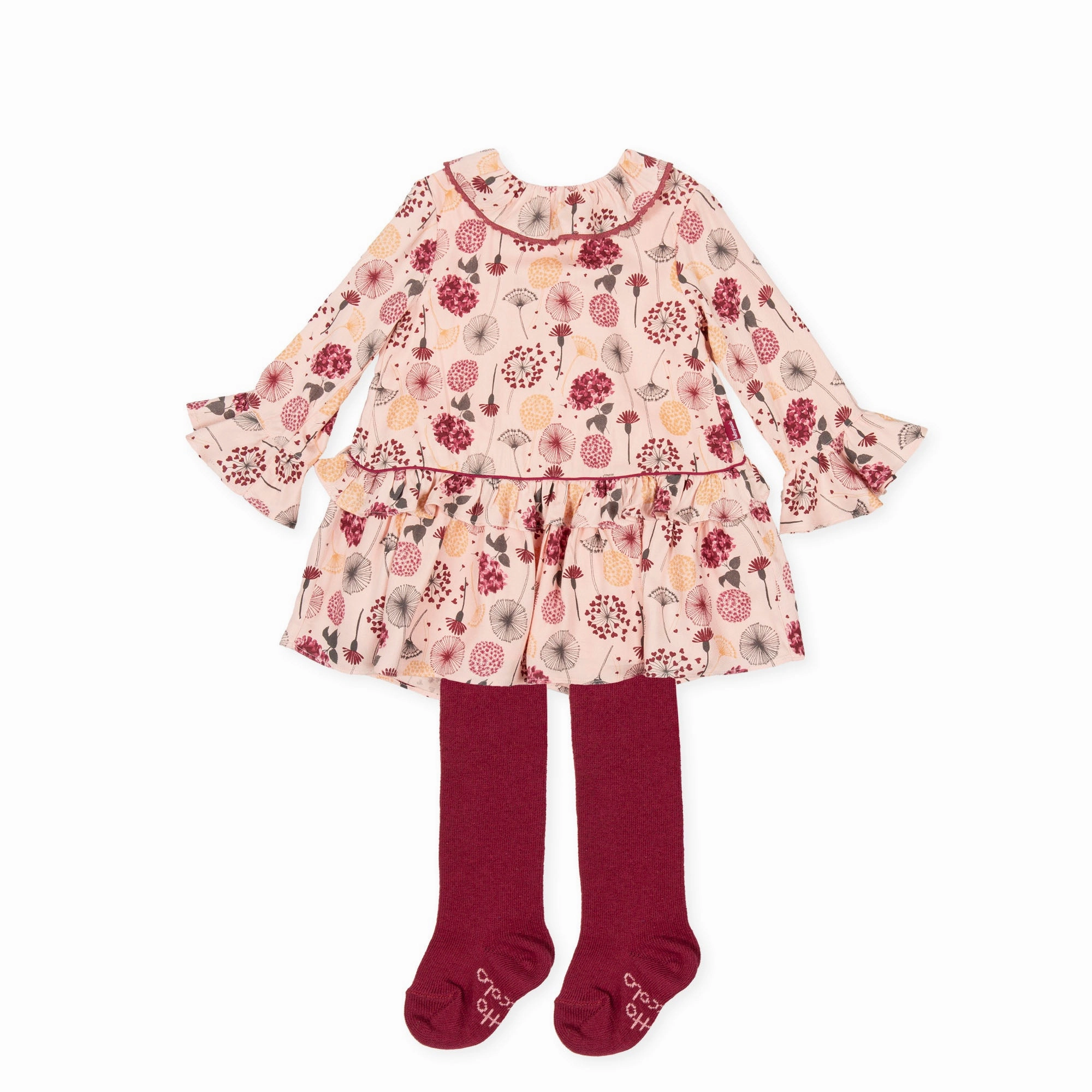 platform shoes Flutter sleeve Tutto Piccolo 9225 Vestido Viyela Dress With Tights - Petal