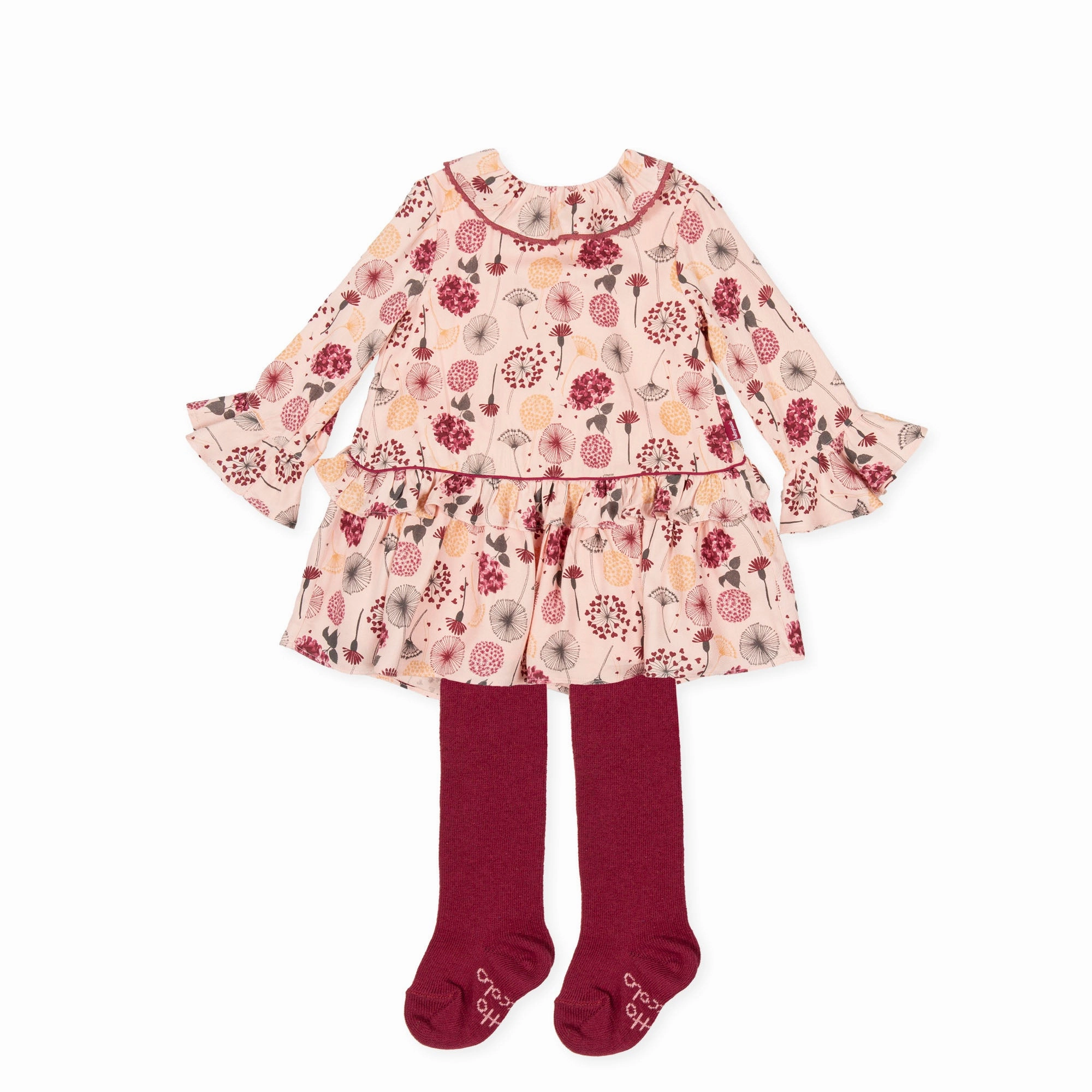 Wash - and - wear Tutto Piccolo 9225 Vestido Viyela Dress With Tights - Petal