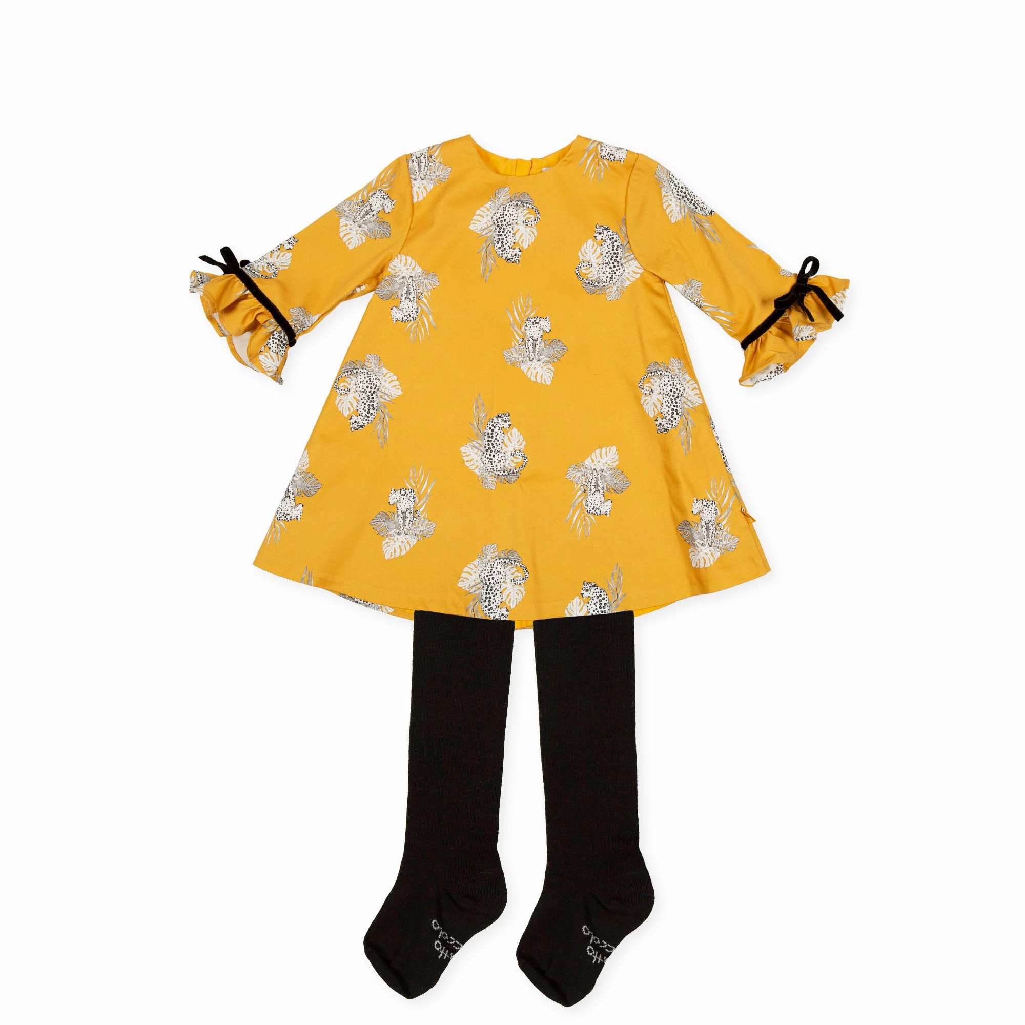 Bendable Tutto Piccolo 9227 Vestido Sat??n Con Leotardos Dress With Tights - Mustard