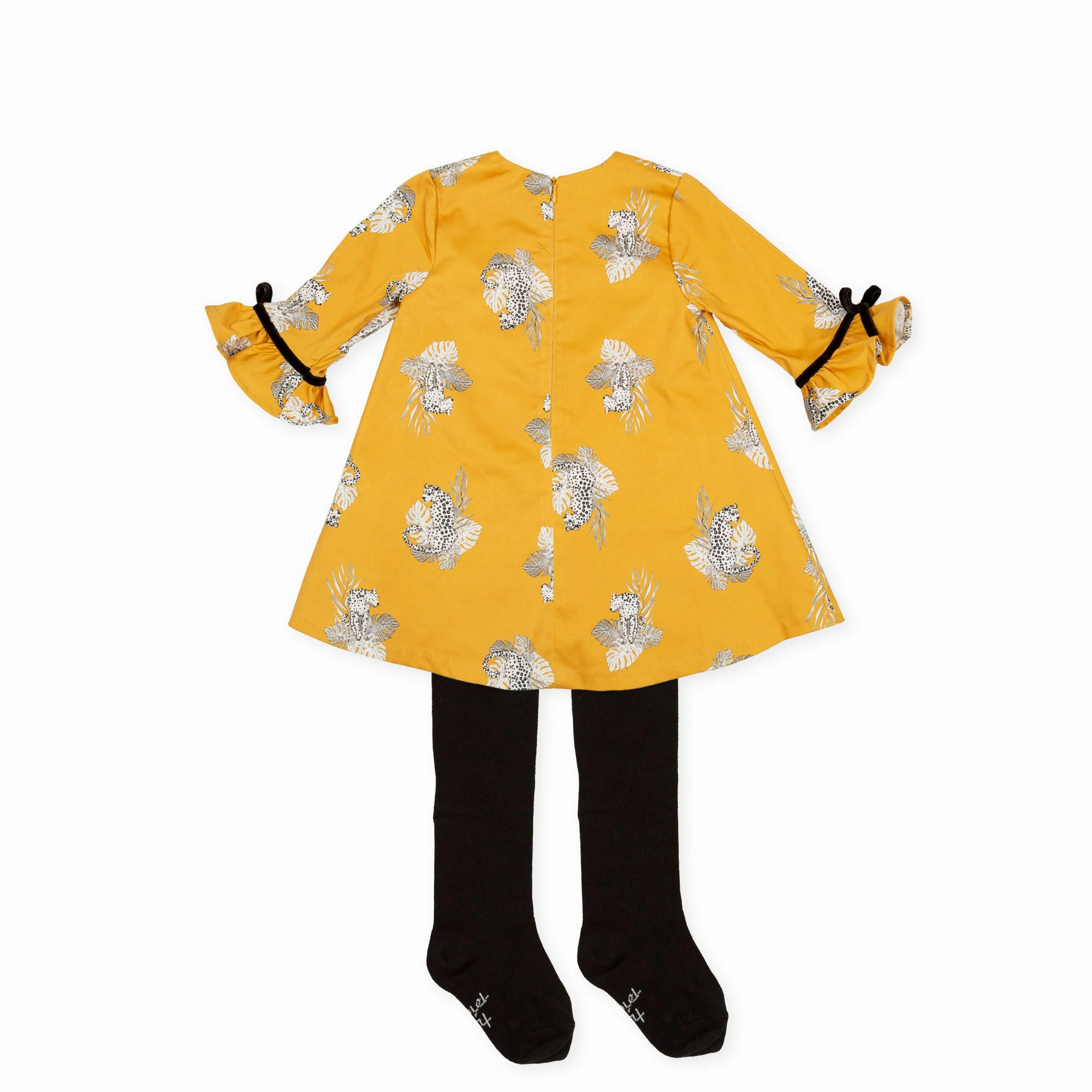 Tutto Piccolo 9227 Vestido Sat??n Con Leotardos Dress With Tights - Mustard Denim