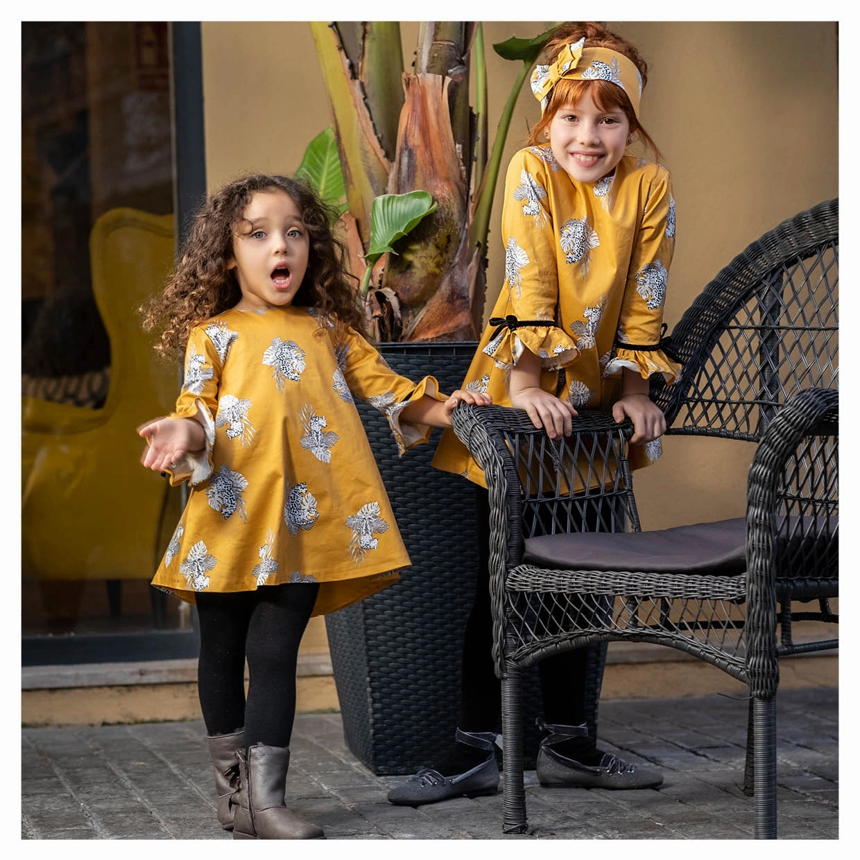 Tutto Piccolo 9227 Vestido Sat??n Con Leotardos Dress With Tights - Mustard Witch hat socks