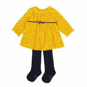 Underwear Tutto Piccolo 9796 Vestido Tundosado Velor Dress With Tights - Mustard