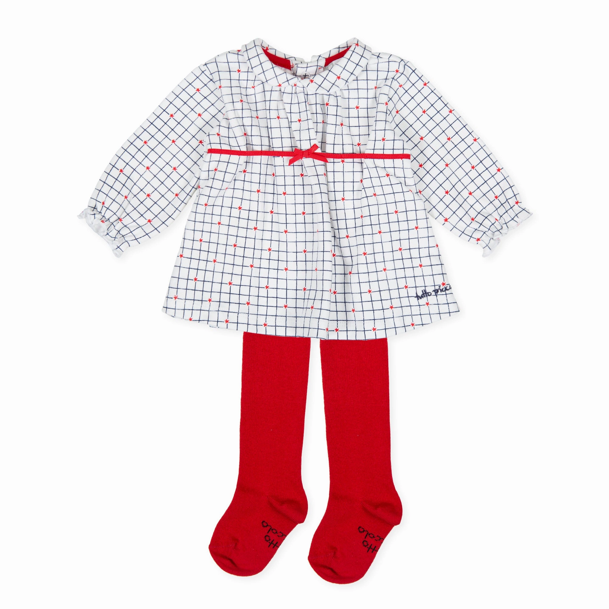 Tutto Piccolo 9797 Vestido Interlock Dress With Tights - Optical White/Red Lodge