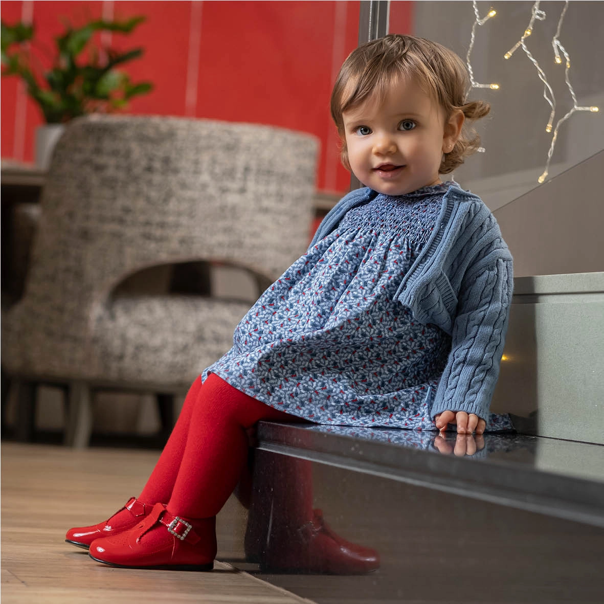 Tutto Piccolo Vestido Viyella Con Leotardos Short Sleeve Dress With Tights - Atlantic Blue Dashiki