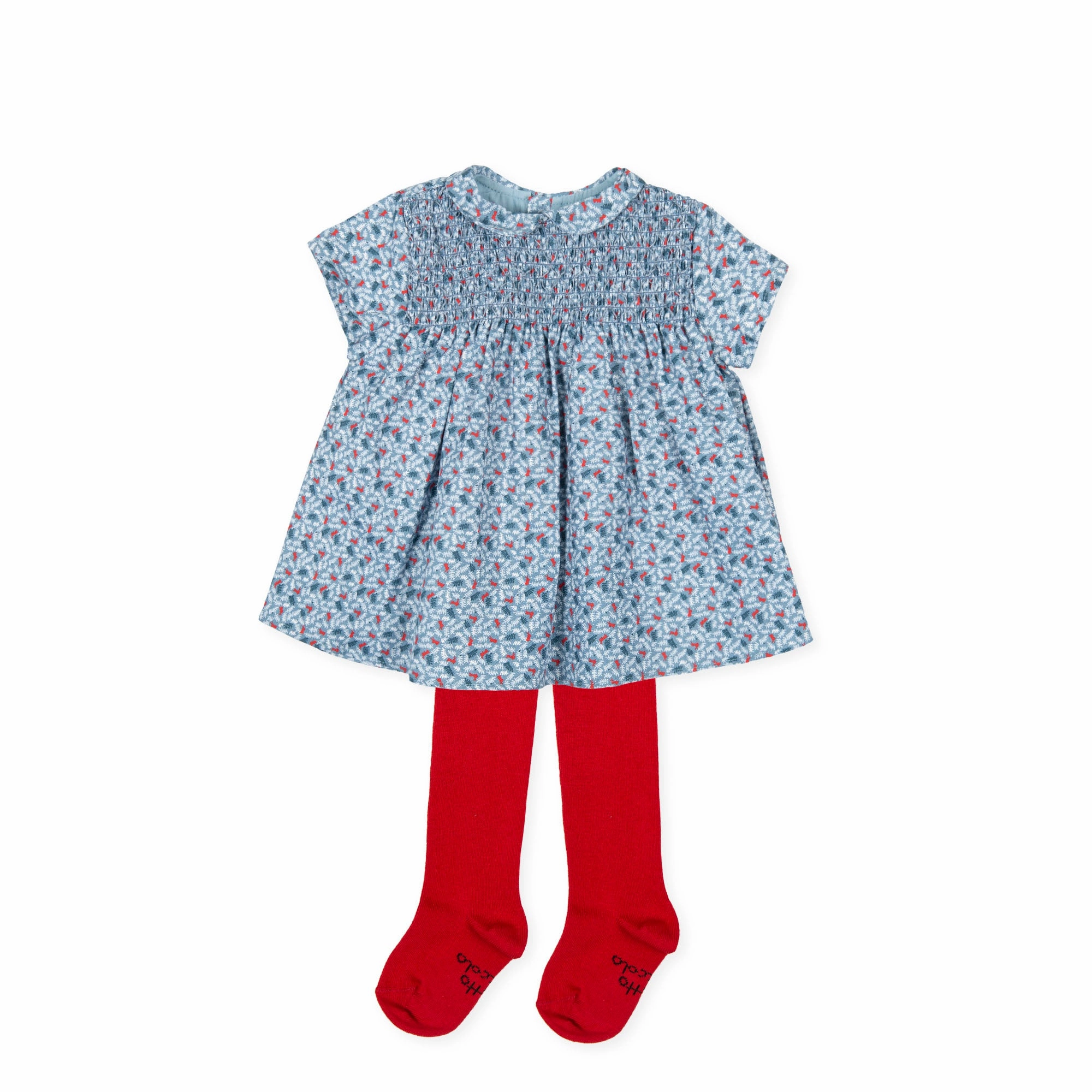 Tutto Piccolo Vestido Viyella Con Leotardos Short Sleeve Dress With Tights - Atlantic Blue Tasseled Promotional