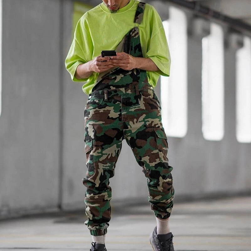 West Louis? Single Shoulder Camouflage Denim Overall MoistureWicking Elastic cuffs