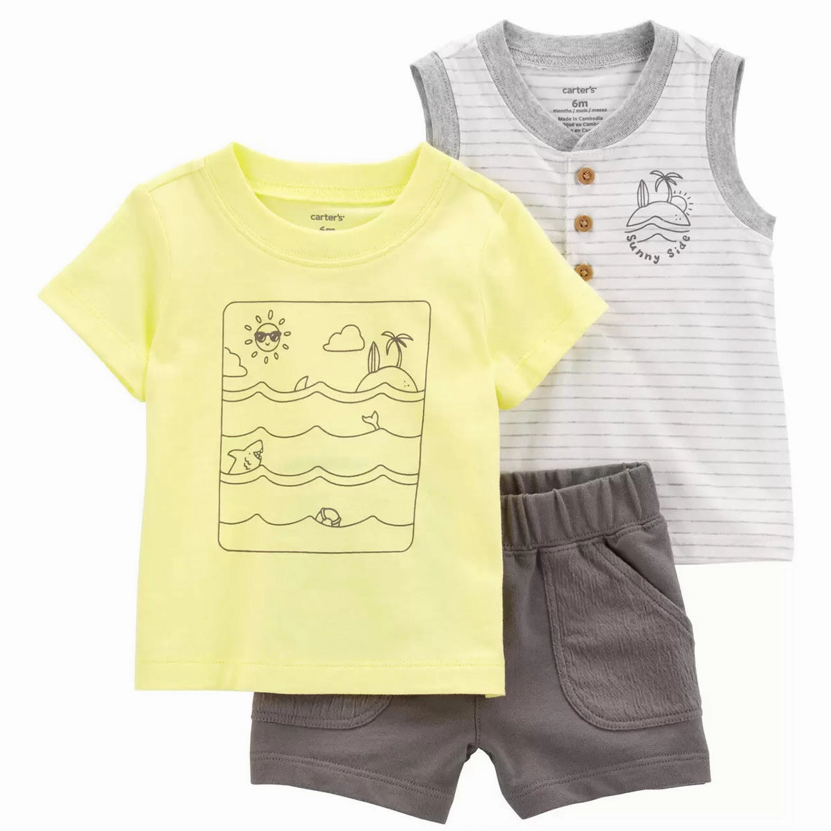Baby Boys' 3-Piece Ocean Print Outfit Set 1R019410 Versatile Design Breath Skin