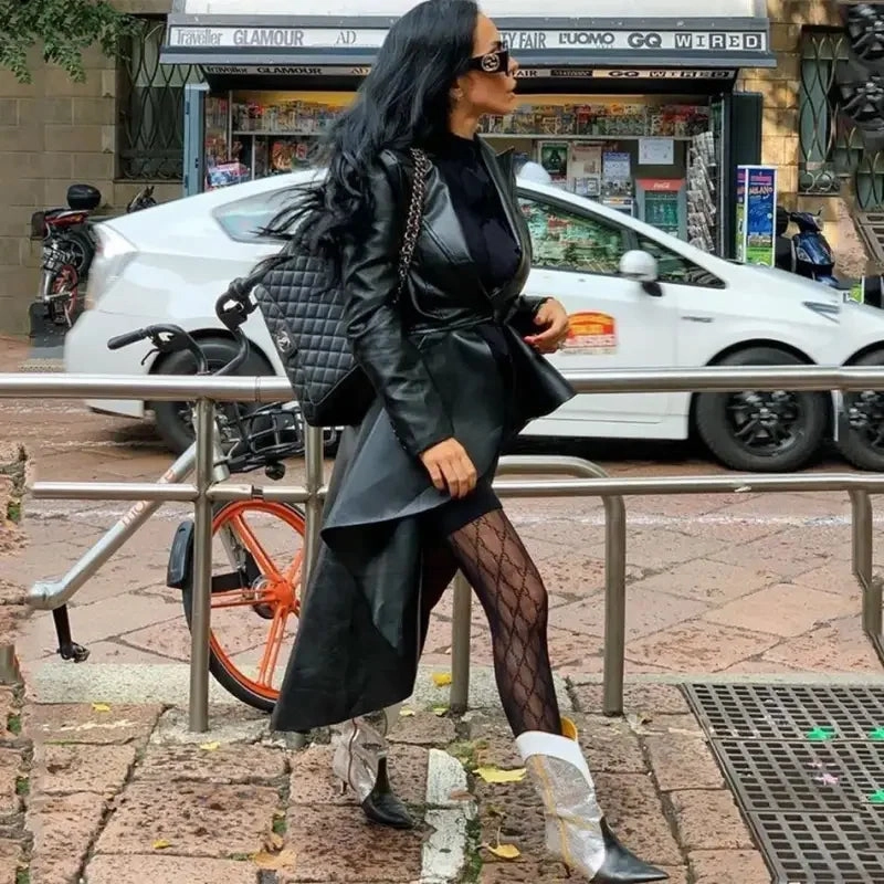 Leather Windbreaker Coat Double stitching Heavyweight Fabric