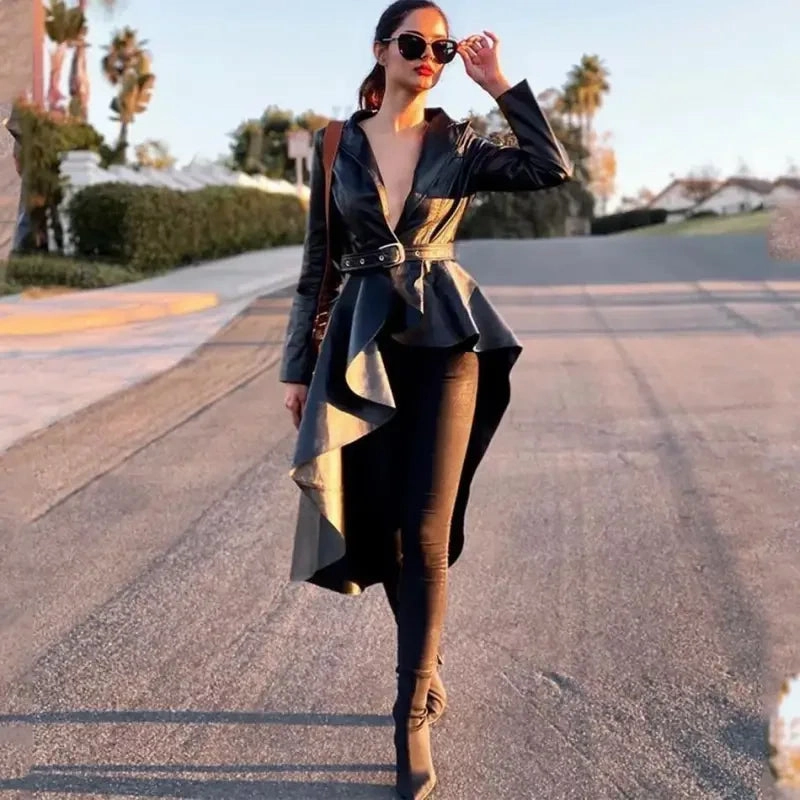 Statement Outerwear Leather Windbreaker Coat