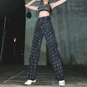 Sky Star Water Diamond Wide Leg Jeans Heavy Industry Hot Drill Versatile Relaxed Style