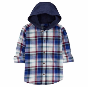 Boys' Plaid Button-Front Shirt with Hood 3R329510-981 EcoConscious Production
