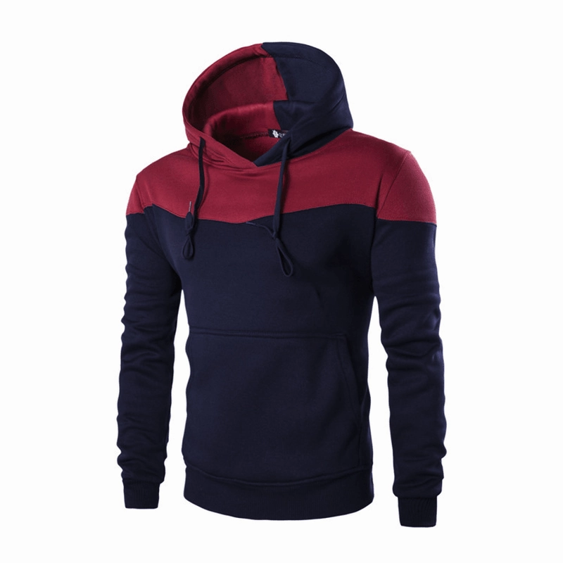 European and American Men'S Loose Color Matching Stitching Hooded Sweater Tether keychain accents