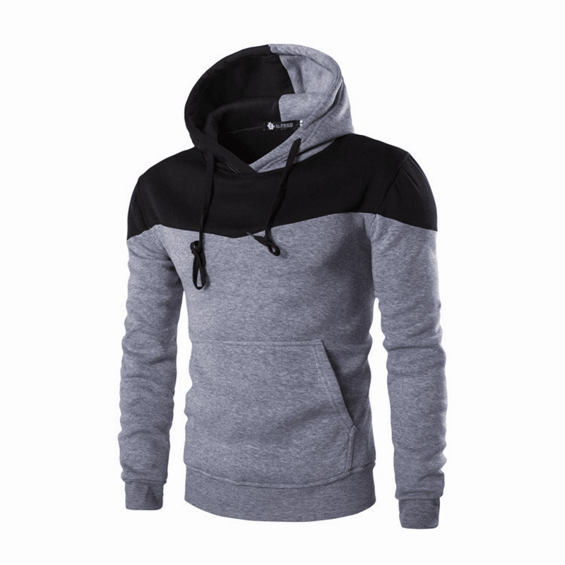 European and American Men'S Loose Color Matching Stitching Hooded Sweater Tether Patchwork Classic Relaxed