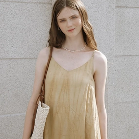 V-Neck Linen Sundress Straight Line Metro View