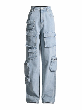 Vintage Light Blue Washed High-waisted Tooling Jeans For Women Everyday Comfort Wear