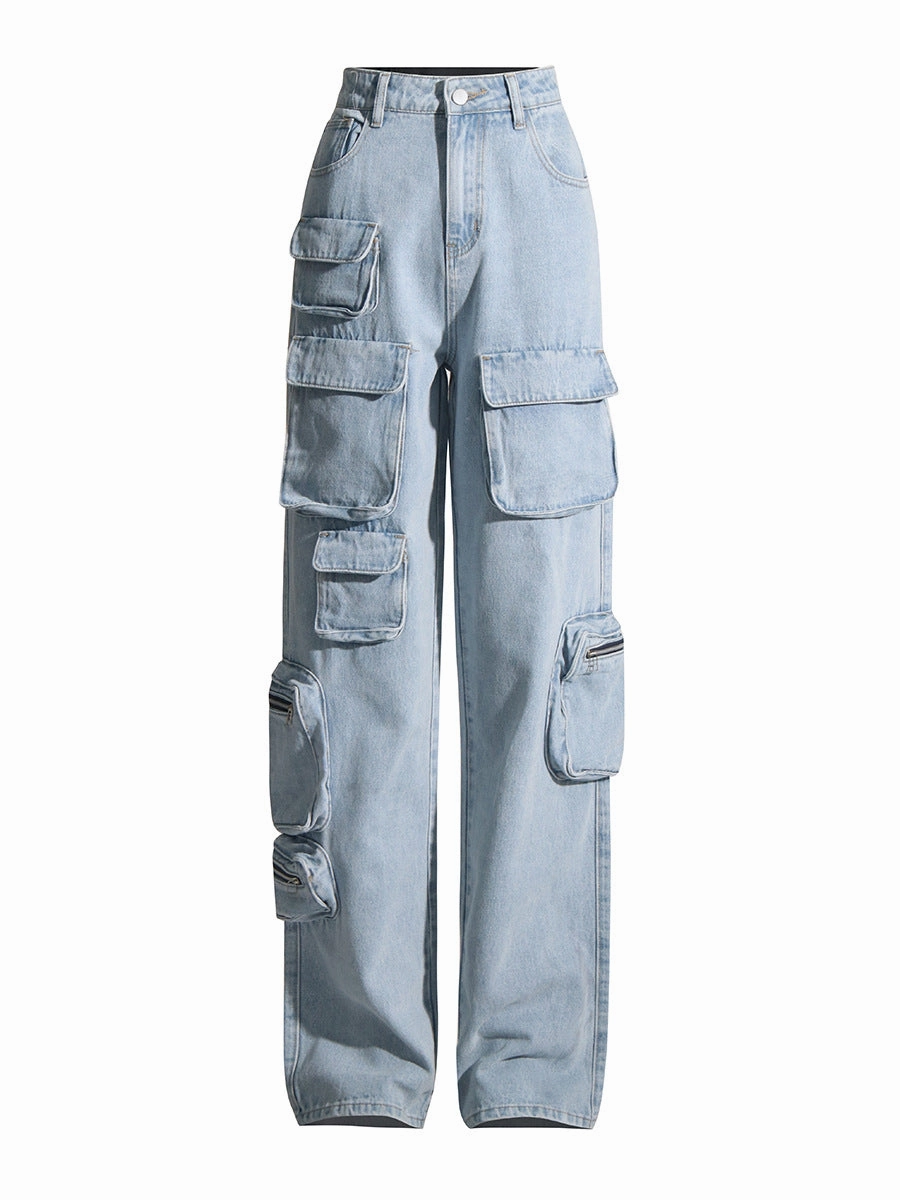 Vintage Light Blue Washed High-waisted Tooling Jeans For Women Lightweight Earthy Nature Lover Season Ready