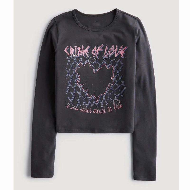 Vintage Printed Pea Green Bottom Long-sleeved T-shirt For Women Brand Reputation