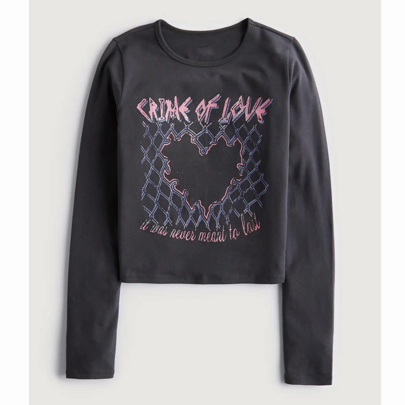 Outdoor Adventure appropriate for winter Vintage Printed Pea Green Bottom Long-sleeved T-shirt For Women