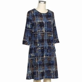 Women's 3/4 Sleeve Winnie Plaid Print Dress 6283 StainReleaseCoating AntiStaticMaterial